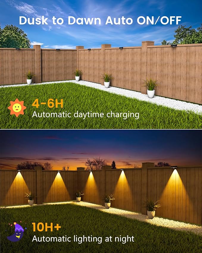 Solar Fence Lights Outdoor 8 Pack 50LM Ultra Bright 3 Color Temperatures &amp RGB IP65 Waterproof Dusk-to-Dawn Solar Powered Fence Lights for Patio Railing (Black)