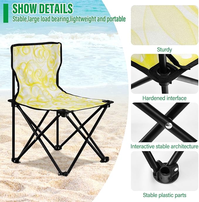 KLL Yellow Transparent Swirls Portable Portable Beach Chairs for Traveling Ultra-Lightweight Camp Chair Includes Carry Bag Hiking Chairs Backpacking Ultralight for Lawn Lawn