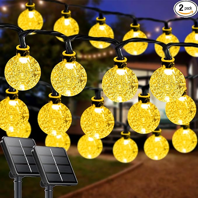2-Pack 64FT 100 LED Crystal Globe Solar String Lights Outdoor Waterproof Solar Lights for Outside 8 Lighting Modes Patio Decorations for Garden Yard Wedding Porch Party Easter Tree (Warm White)