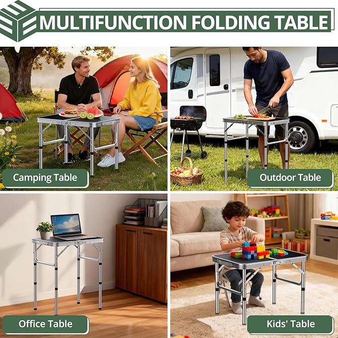 EYPINS Folding Camping Table Portable - Aluminum 22.8'' Lx15.7'' W3 Height Adjustable Small Camping Table LightweightWaterproof Outdoor Folding Table with Carry Handle for Picnic CookingBBQBeach