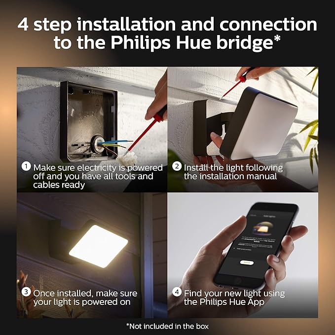 Philips Hue Discover Outdoor Smart Flood Light Fixture Black - 15W White and Color Ambiance LED Color-Changing Light - 2 Pack - Requires Hue Bridge - Control with Hue App and Voice - Weatherproof