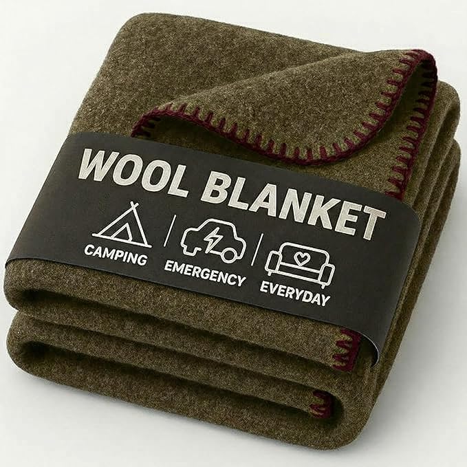 Wool Camping Blanket – 70% Wool Heavy-Duty Military Style Throw Warm &amp Washable Fire Retardant Cover for Emergency Survival &amp Outdoor Use – Perfect for Camping Car Home &amp Hiking Oliv