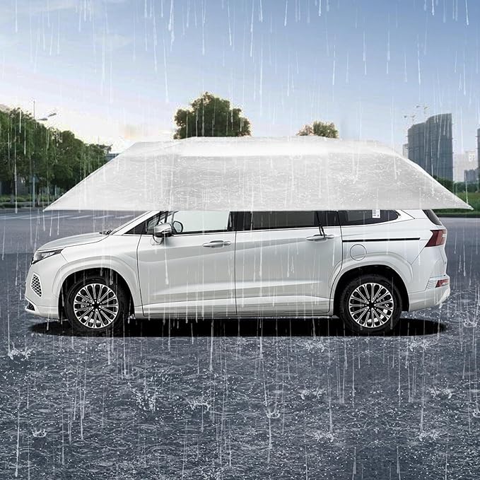 13.78x7.2ft Car Canopy Umbrella Car Sun Shade Umbrella Cover Tent with Wind-Proof Ropes Portable Folding Roof Tent for Cars Protection (Silver Grey)