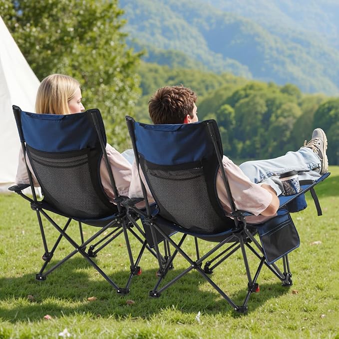 VEVOR Reclining Camping Chair 4 Adjustable Positions Portable Folding Lounger for Adults Mesh Beach Chair with Headrest &amp Foot Rest Supports 220 lbs Heavy Duty Camp Chairs for Patio Blue