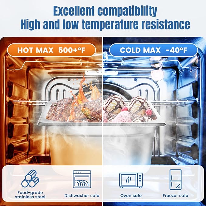 6 Pack 1/6 Size Steam Table Pans 4” Deep Anti-Jam Stainless Steel Hotel Pans Food Prep Pans for Restaurant Buffet Catering Hotel Dishwasher Safe