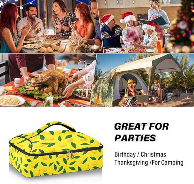 Casserole Carrier Yellow MangoInsulated Casserole Carrier for Hot or Cold Food Thermal Lunch Tote for Potluck Parties Picnic Beach Fits 9 x 13 Inches Baking Dish