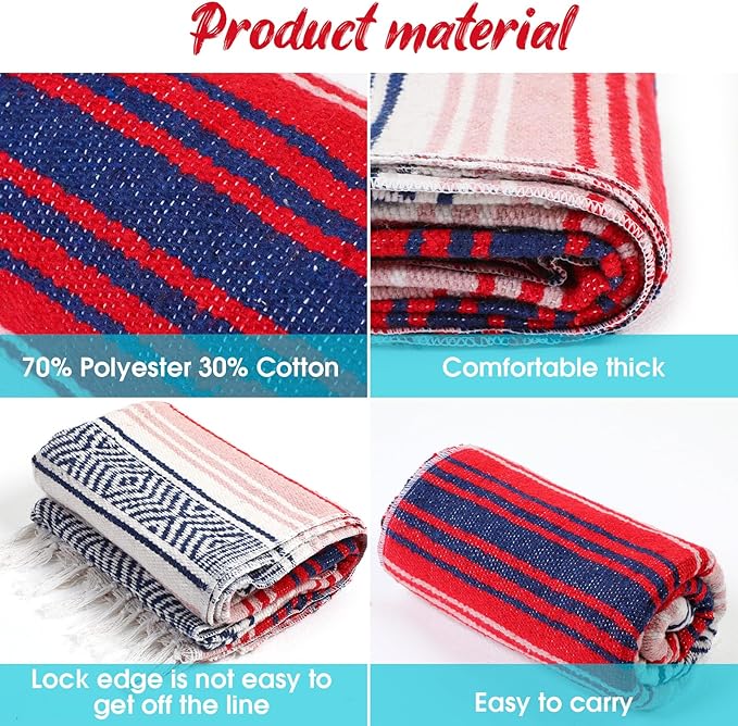 Oudain 10 Pack Mexican Blankets 45 x 70 Inch Cotton Woven Serape Throw Blanket Baja Yoga Blanket for Beach Picnic Camping Boho Couch Decor Travel Outdoor (Neutral Color)