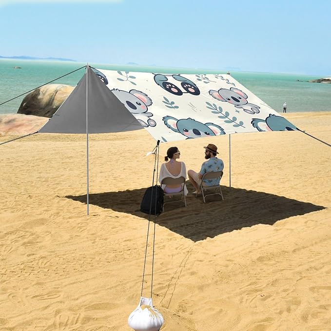Cute Koala Bears Camping Sun Shelter Beach Tent Portable Beach Sun Shade Outdoor Canopy for Camping Trips Fishing Picnic