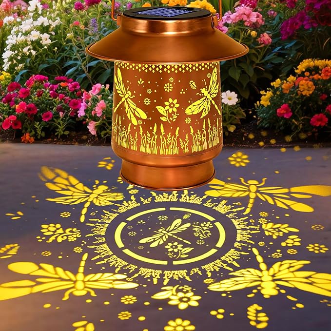 Dragonfly Solar Lanterns Outdoor Waterproof  Garden Decor Birthday Gifts for Women Mom GrandmaMetal Hanging Solar Lights Outside Decorative for Yard Patio Backyard Pathway Porch