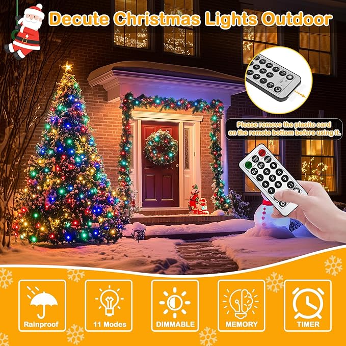 Decute 300LED Christmas Tree Lights Fairy String Light 99FT Green Copper Wire Warm White and Multicolor Dimmable with Remote UL Cerficated Twinkle Lights for Party Wedding Indoor Outdoor Decor