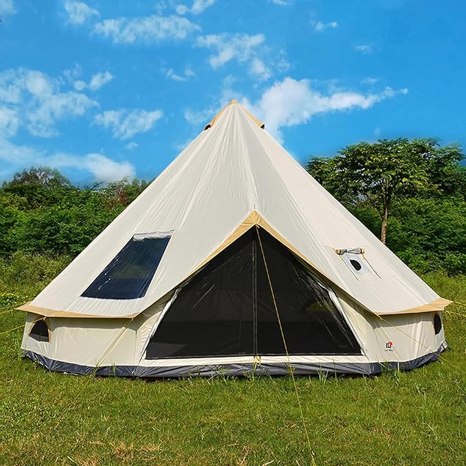 Backpacking Bell Tent with Top Stove Jack for All Year Living 300D Oxford Waterproof Yurt Tents House for Camping Glamping Parties Outdoor Events-13/16.4FT