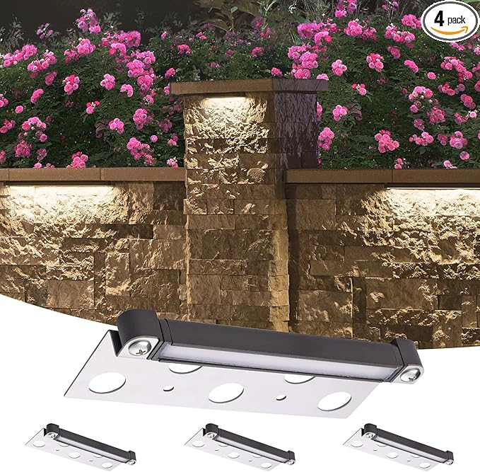 2W Retaing Wall Deck Step Light 7 Inch LED Hardscape Paver lamp Warm White 2700K 12V Low Voltage AC/DC for Garden Pathway Outdoor IP65 Waterproof 4 Pack