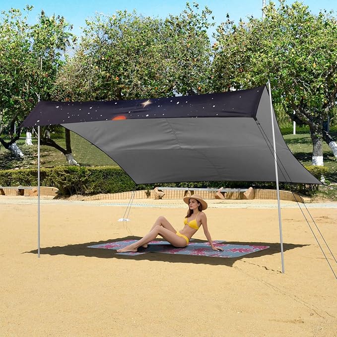 ALAZA Lion Galaxy Beach Tent Sun Shelter UPF50+ Protection Beach Shade Canopy w/ 4 Sandbags for Outdoor Camping Fishing Backyard Fun Picnic 10x9 ft