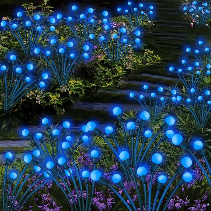 Kohlrabi Solar Garden Lights Outdoor 2 Pack 20 LED Solar Blue Firefly Lights Waterproof Sway by Wind Swaying Light for Yard Patio Backyard Garden Planter Flower Bed Pathway Outdoor Decoration
