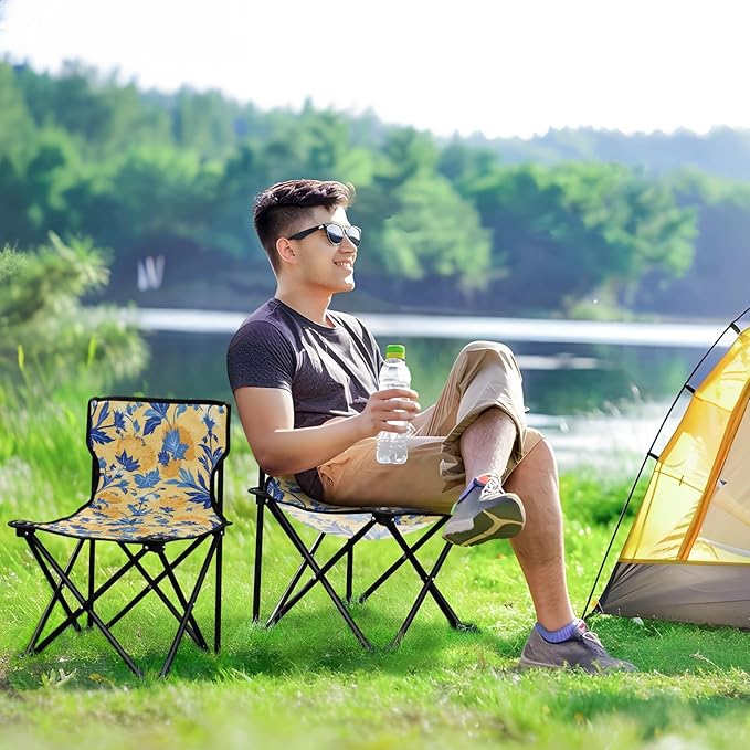KLL Wild Floral Yellow Blue Collapsible Foldable Chairs Lightweight Beach Chair Backpack with Carrying Bag Lawn Chairs for Lawn Outdoor