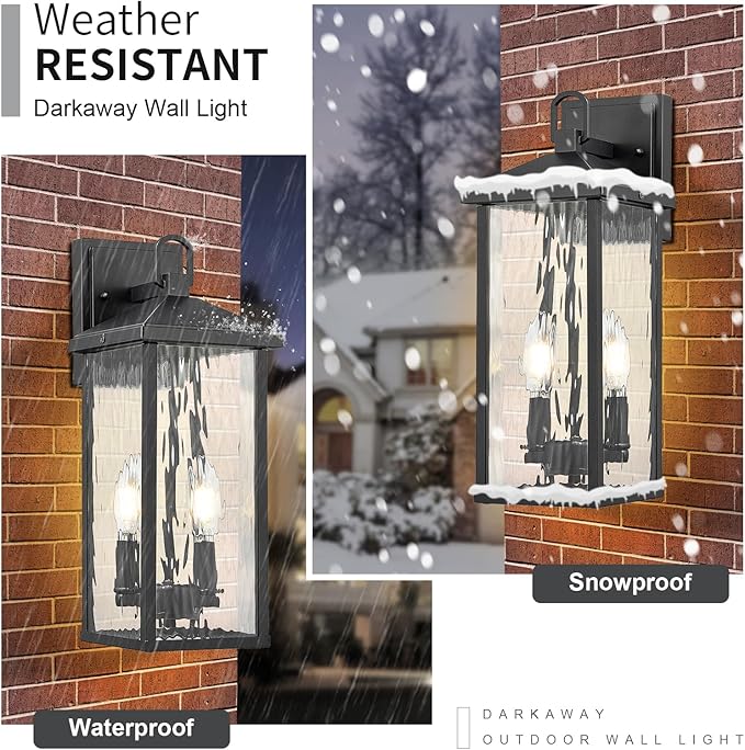 Darkaway Outdoor Wall Lights Exterior Lighting Fixtures Wall Mount Porch Lights Waterproof Outdoor Sconce with Water Ripple Glass E12 Socket for House Patio Hallway Garage
