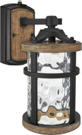 Maxxima LED Outdoor Wall Light Black w/Wood Grain Style Finish Clear Hammered Glass 800 Lumens 3000K Warm White Dusk to Dawn Sensor Farmhouse Wall Mount Sconce Rustic Coach Lantern