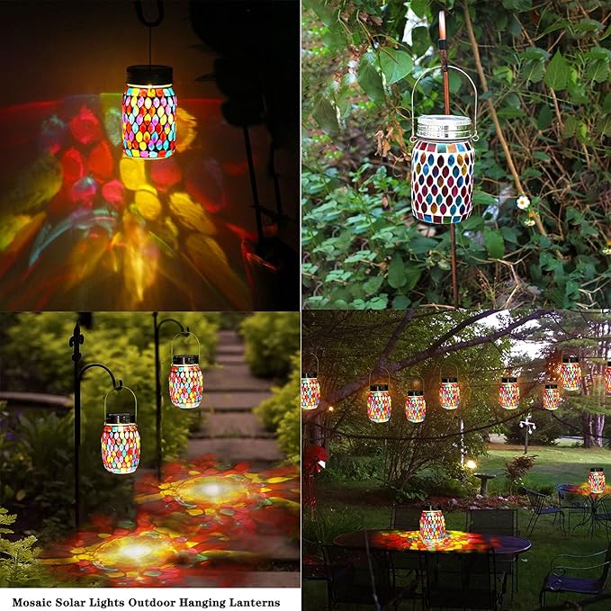 Mosaic Lights Outdoor Hanging Lanterns Rechargeable Mosaic Solar Lanterns Outdoor Waterproof Solar Night Lights Table Lamps for Decorations