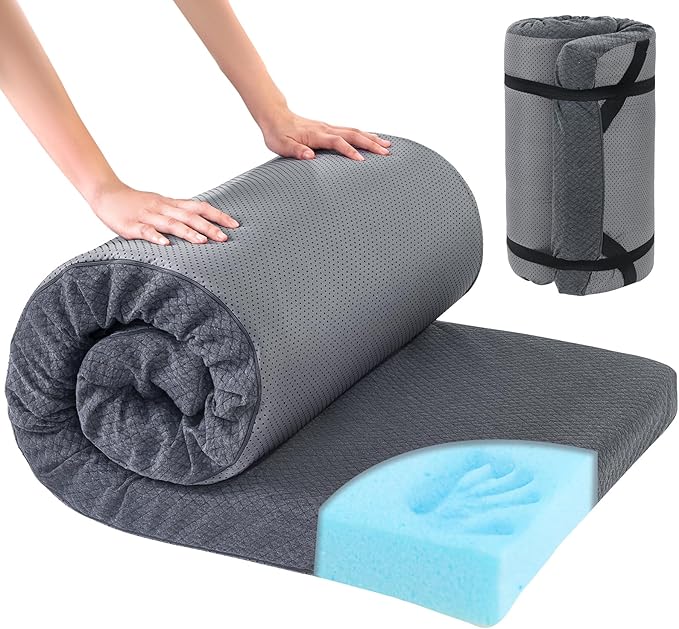 HOMBYS Memory Foam Camping Mattress PadPortable Sleeping Pad for AdultWaterproof Cot MattressRoll Up Floor MattressFoldable Backpacking Travel Bed for HikingGuest Bed