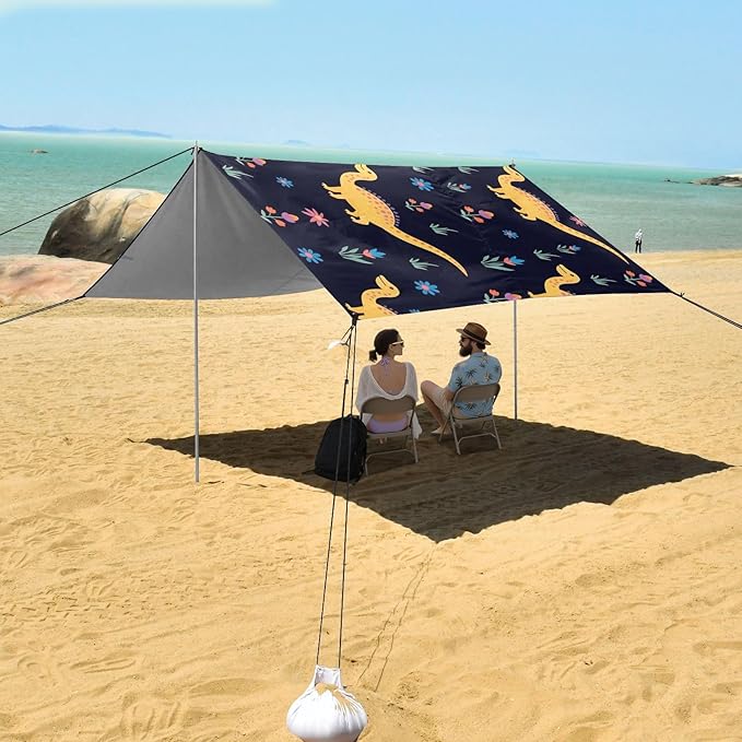 Cute Funny Dinosaur DinoCamping Sun Shelters 9.2 x 10.5 FT Beach Canopy Tent Sun Shade with Carrying Bag for Camping Trips Fishing Backyard Fun or Picnics 21341669
