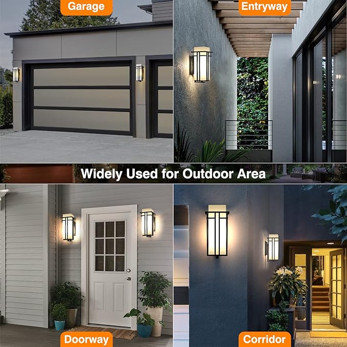 Outdoor Lighting Fixtures Wall Mount Outdoor Wall Lights Modern with Frosted Glass Aluminum Exterior Light for House Outdoor Wall Lantern for Garage Porch Carriage Patio (17''H 1 pc)