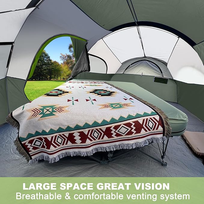 CAMPROS CP Tent 8 Person Camping Tents Weather Resistant Family Tent 5 Large Mesh Windows Double Layer Divided Curtain for Separated Room Portable with Carry Bag