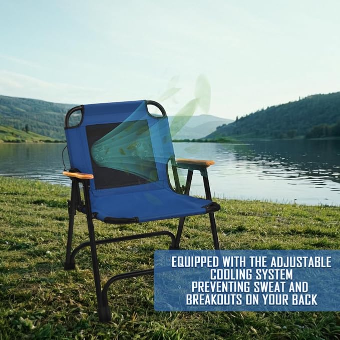 KNINE OUTDOORS Foldable Beach Chair Camping Chair with Fan with USB-Powered Cooling System for Camp Beach Fishing (Blue)