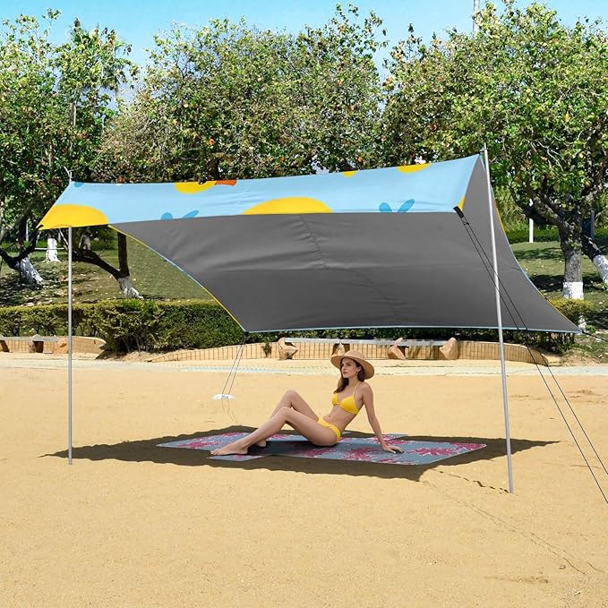 ALAZA Little Duck Beach Tent Sun Shelter UPF50+ Protection Beach Shade Canopy w/ 4 Sandbags for Outdoor Camping Fishing Backyard Fun Picnic 10x9 ft