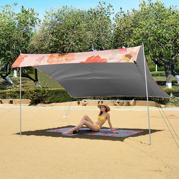 Beach Tent Sun Shelter Spring Flower Lightweight &amp Easy Setup Beach Shade Canopy for Camping Fishing