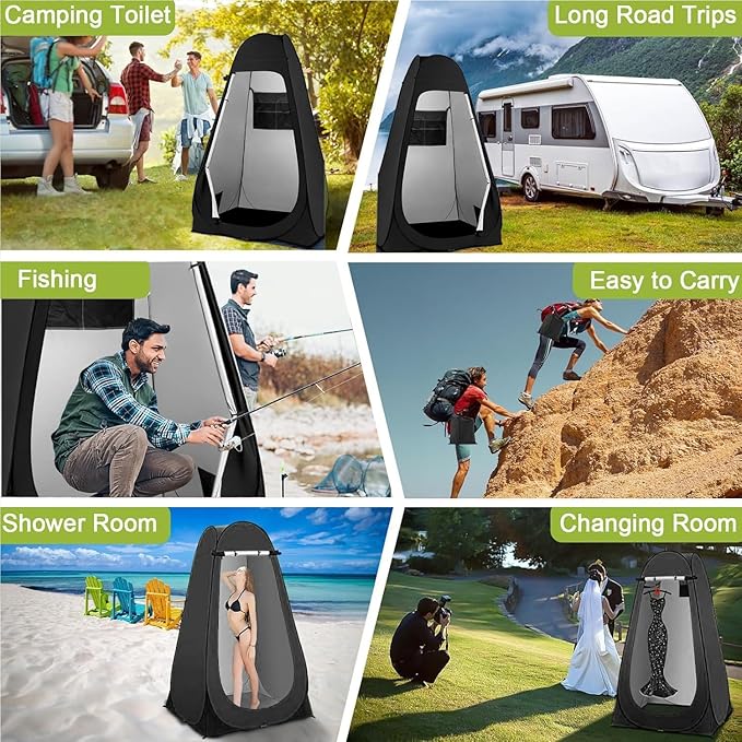 Taeku Pop Up Shower Tent Large Privacy Dressing Room Portable Sun Shade Canopy Outdoor Rain Shelters for Outdoor Shower Toilet and Changing Room (Black)