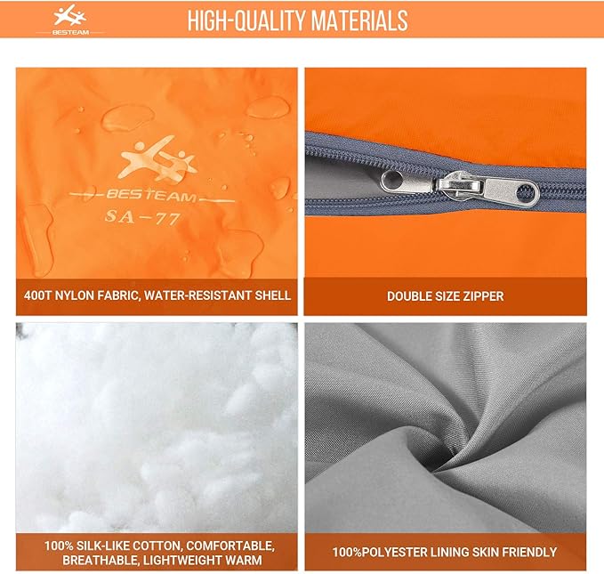 Warm Weather Sleeping Bag - Portable Waterproof Compact Lightweight Packable for Kids Teens Adults Camping Backpacking Hiking Spring Summer Fall