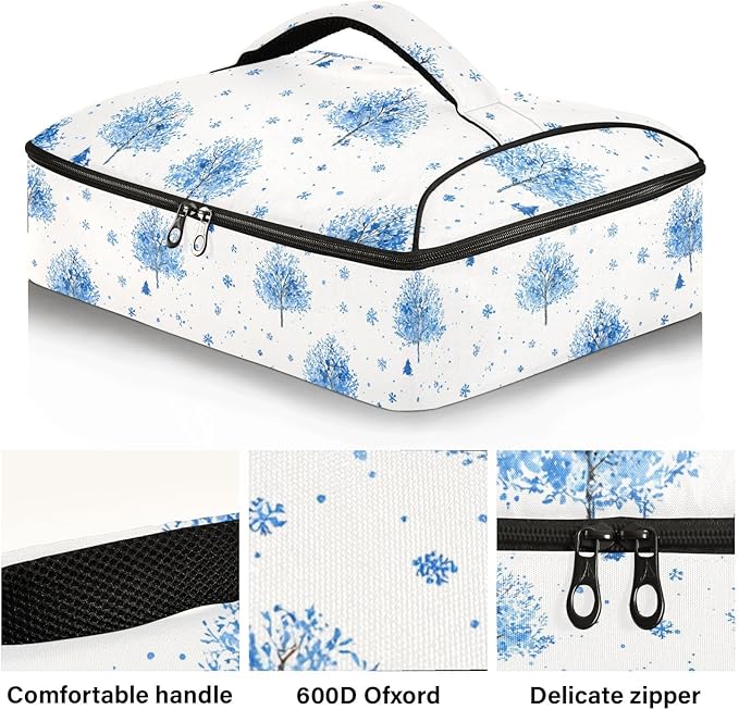 Casserole Carrier Blue Tree PatternInsulated Casserole Carrier for Hot or Cold Food Thermal Lunch Tote for Potluck Parties Picnic Beach Fits 9 x 13 Inches Baking Dish