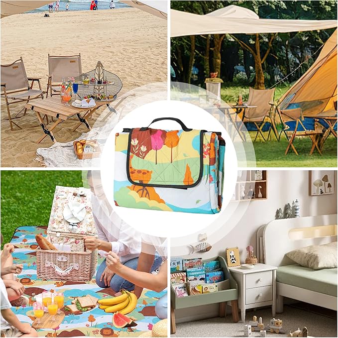 Dimatic Cute Picnic Blankets 78x78 Extra Large Beach Blankets Waterproof Sand Proof Foldable Portable for Outdoor Family Camping