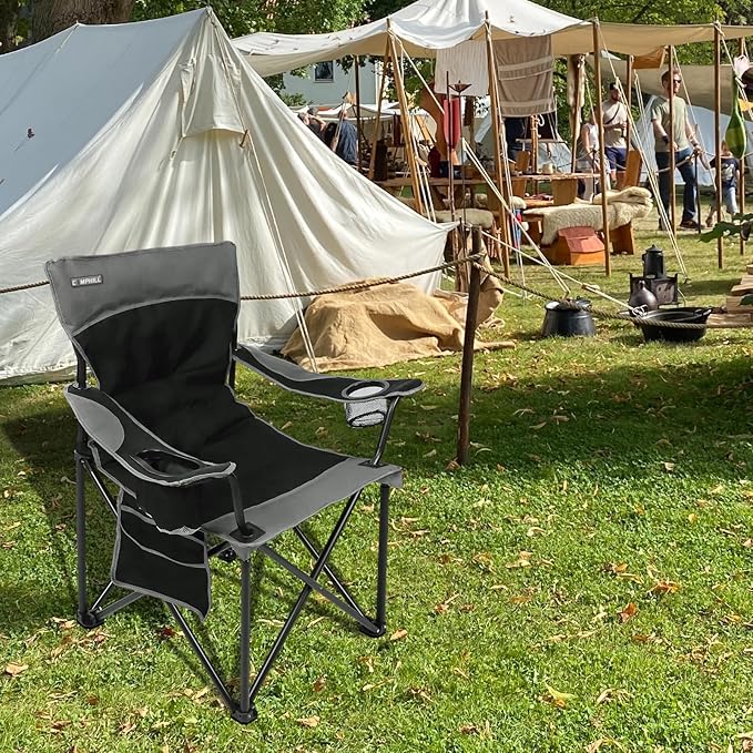 CAMPHILL Oversized Portable Camping Chairs Collapsible Outdoor Chairs with Pocket and Cup Holders Carry Bag for CampingTailgatesBeachand Sports