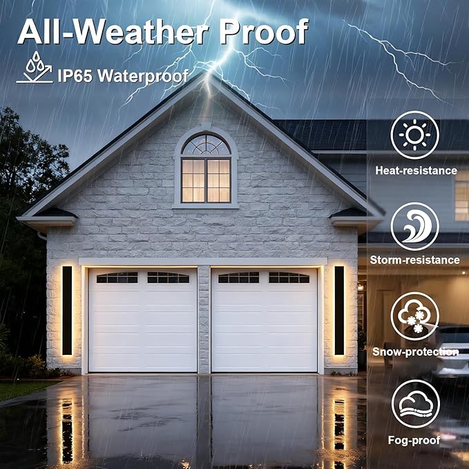 Yaohong 48 inch Outdoor Long Wall Lights for House 2 Pack LED Dimmable Black Exterior Wall Sconce IP65 Waterproof Outdoor Porch Lights Wall Mount for Living Room Patio Corridor Courtyard