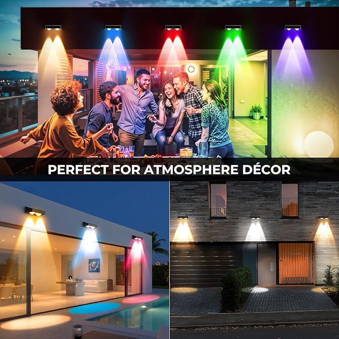 Fence Solar Lights Solar Fence Lights Outdoor Waterproof Led Warm/Cool White and RGB Colors Changing Outside Wall Lights for Yard Garage Backyard Railing Step Patio Pool - 12Pack