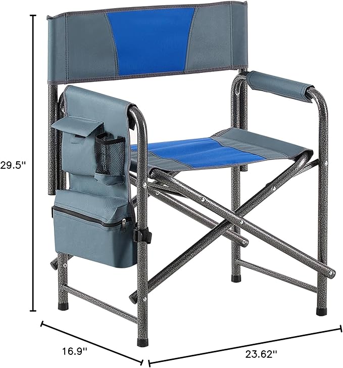1-Piece Padded Folding Outdoor Chair with Storage PocketsLightweight Oversized Directors Chair for Indoor Outdoor Camping Picnics and FishingBlue/Grey