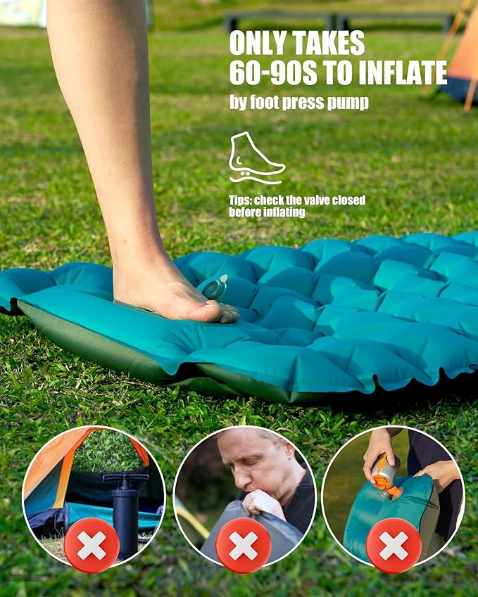 AKSOUL Camping Sleeping Pad with Pillow: Extra Thick 3.9 inch Ultralight Self Inflating Air Mat Compact Lightweight Insulated Inflatable Sleep Mattress for Backpacking Camp Hiking Tent