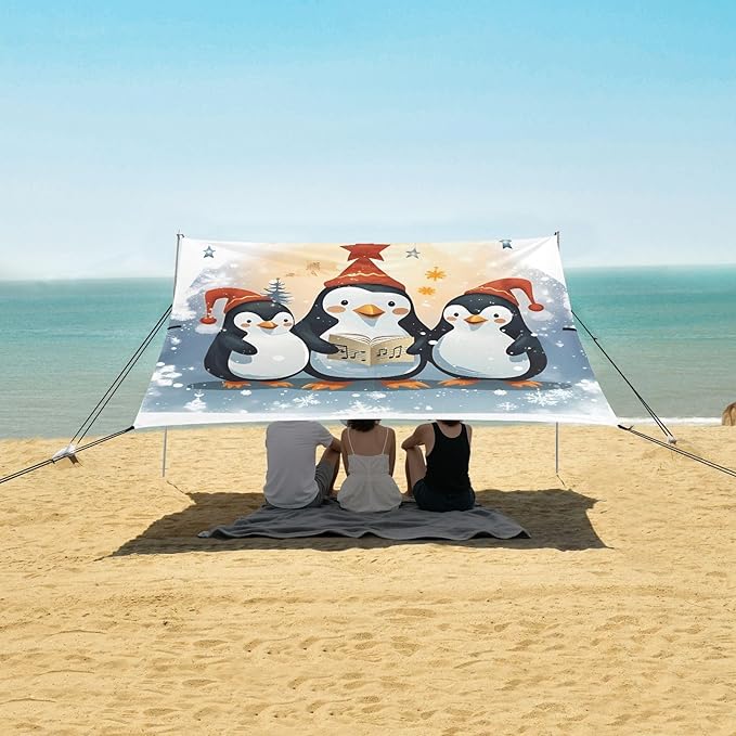 Christmas PenguinCamping Sun Shelters 9.2 x 10.5 FT Beach Canopy Tent Sun Shade with Carrying Bag for Camping Trips Fishing Backyard Fun or Picnics 21341473