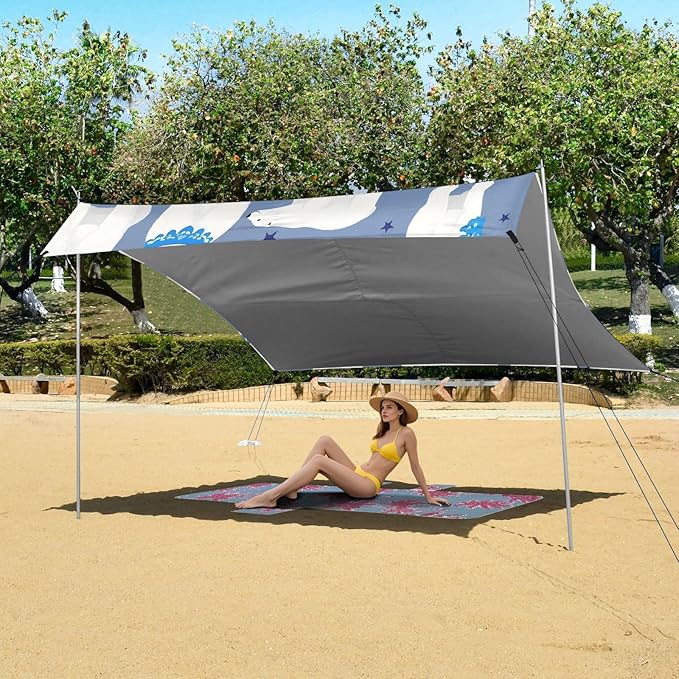 ALAZA Polar Bear Animal Beach Tent Sun Shelter UPF50+ Protection Beach Shade Canopy w/ 4 Sandbags for Outdoor Camping Fishing Backyard Fun Picnic 10x9 ft