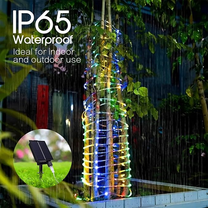 Vigdur 66FT Solar Rope Lights Outdoor - 200 LEDs 18 Color Changing Fairy Lights Outdoor Waterproof with Remote &amp Timer &amp 8 Lighting Modes Solar String Lights for Xmas Garden Fence Tree Party