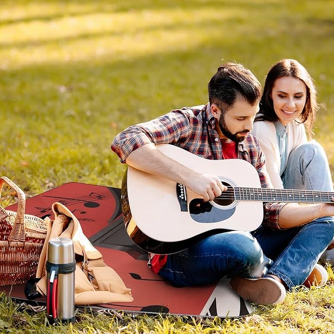 Music Note Piano Beach BlanketPortable Waterproof Picnic Blanket58.3''x 58.3'' Extra Large Picnic Mat for BeachCamping Grass Lawn Park Accessorie for Festival BBQ