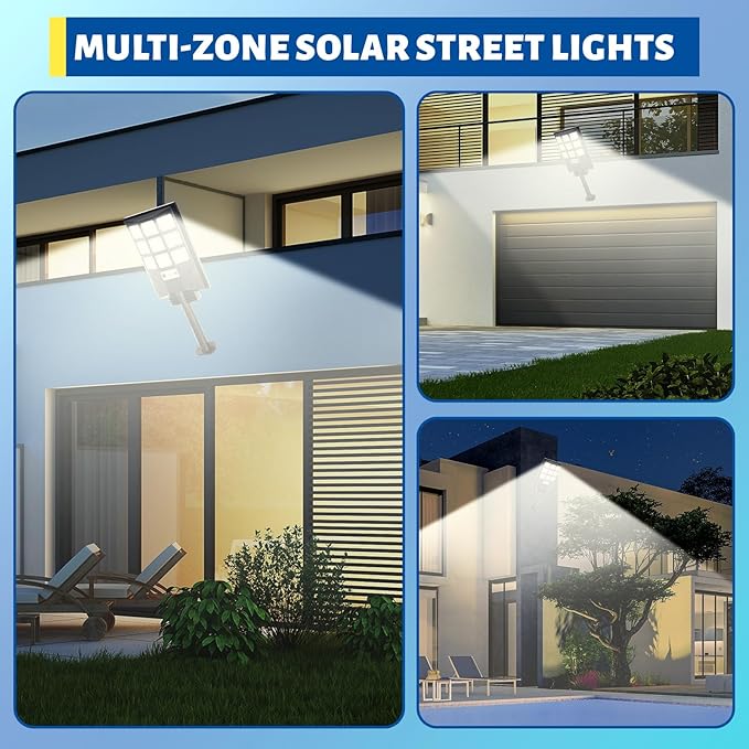 Retisee 4 Pack Solar Street Lights Outdoor Waterproof IP 65 240° Wide Angle Solar Streetlights Outdoor Pole Lights with Motion Sensor Remote Dusk to Dawn Control for Garage Yard Driveway Pathway