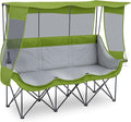3 Person Camping Chair with Canopy Shade 700lbs Heavy Duty Oversized Beach Camping Chair with Thick Cushion Cup Holder and Carry Bag Foldable Portable Sofa for Lawn Beach Outdoor(Green)