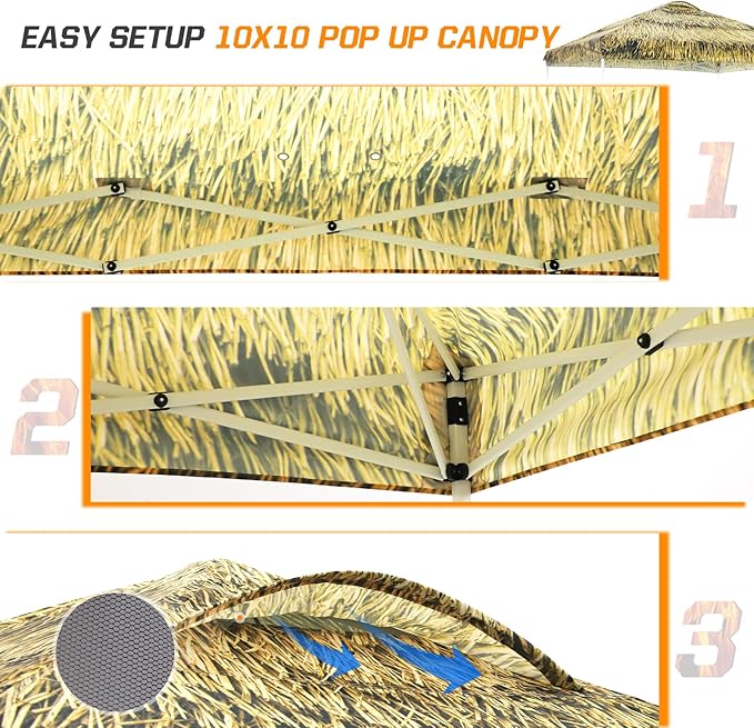 EAGLE PEAK Pop Up Canopy Tent with Wheeled Carry Bag 8 Stakes 4 Ropes 4 Weight Bags Easy Set Up Tent Canopy 10x10 ft 100sqft of Shade Tiki