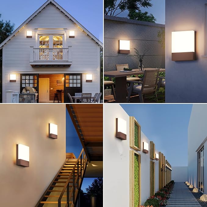 Modern Outdoor Led Wall Light 24W 3000K Wall Porch &amp Patio LightExterior Hardwired Wall Light FixturesIP65 Waterproof Square Wall Lamp for Garage Front DoorHouse Yard(Rust1-Pack)