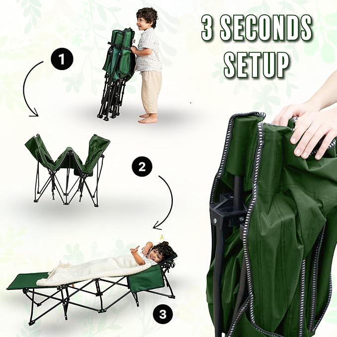 LITTLE EXPLORERS Kids cot Child Camping and Travel Cot Kids Cots for Sleeping Foldable Bed for Kid Includes Pillow and Bag | Age 3-12 | 60inch