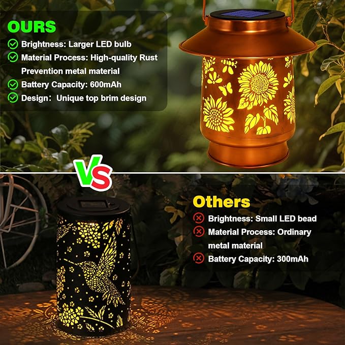 Sunflower Solar Lanterns Outdoor Waterproof Garden Decor Birthday Gifts for Women Mom GrandmaMetal Hanging Solar Lights Outside Decorative for Yard Patio Backyard Pathway Porch