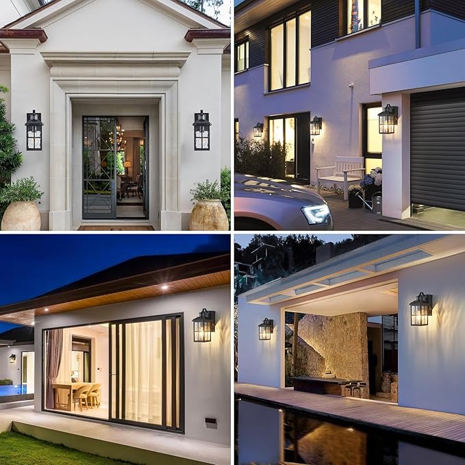 Porch Lights with GFCI Outlet with RemoteDusk to Dawn Motion Sensor Outdoor Light Upgraded 4 Lighting Modes Exterior Fixture Waterproof Outside Lights for House Patio Garage