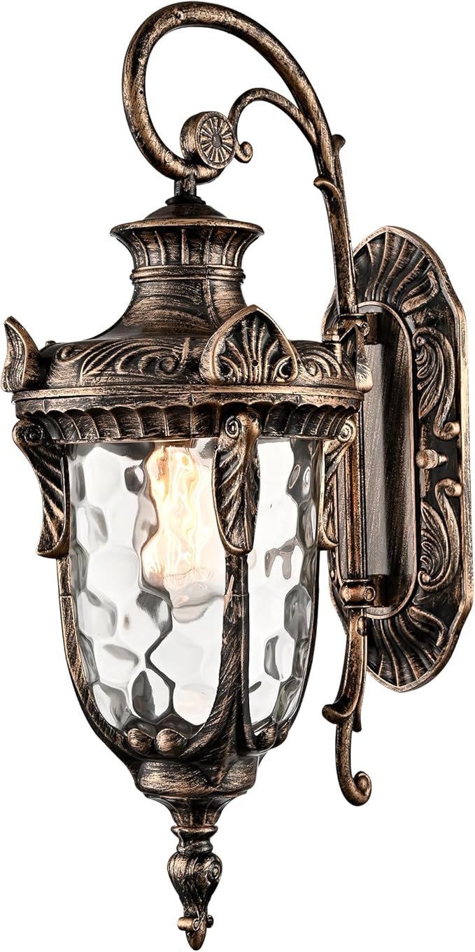 SAMTEEN Outdoor Wall Light Fixtures Bronze 20.1 Exterior Wall Lantern Sconce with Hammered Glass Shade Waterproof Porch Lights Wall Mount Outside Lights for Patio Front Door Garage House